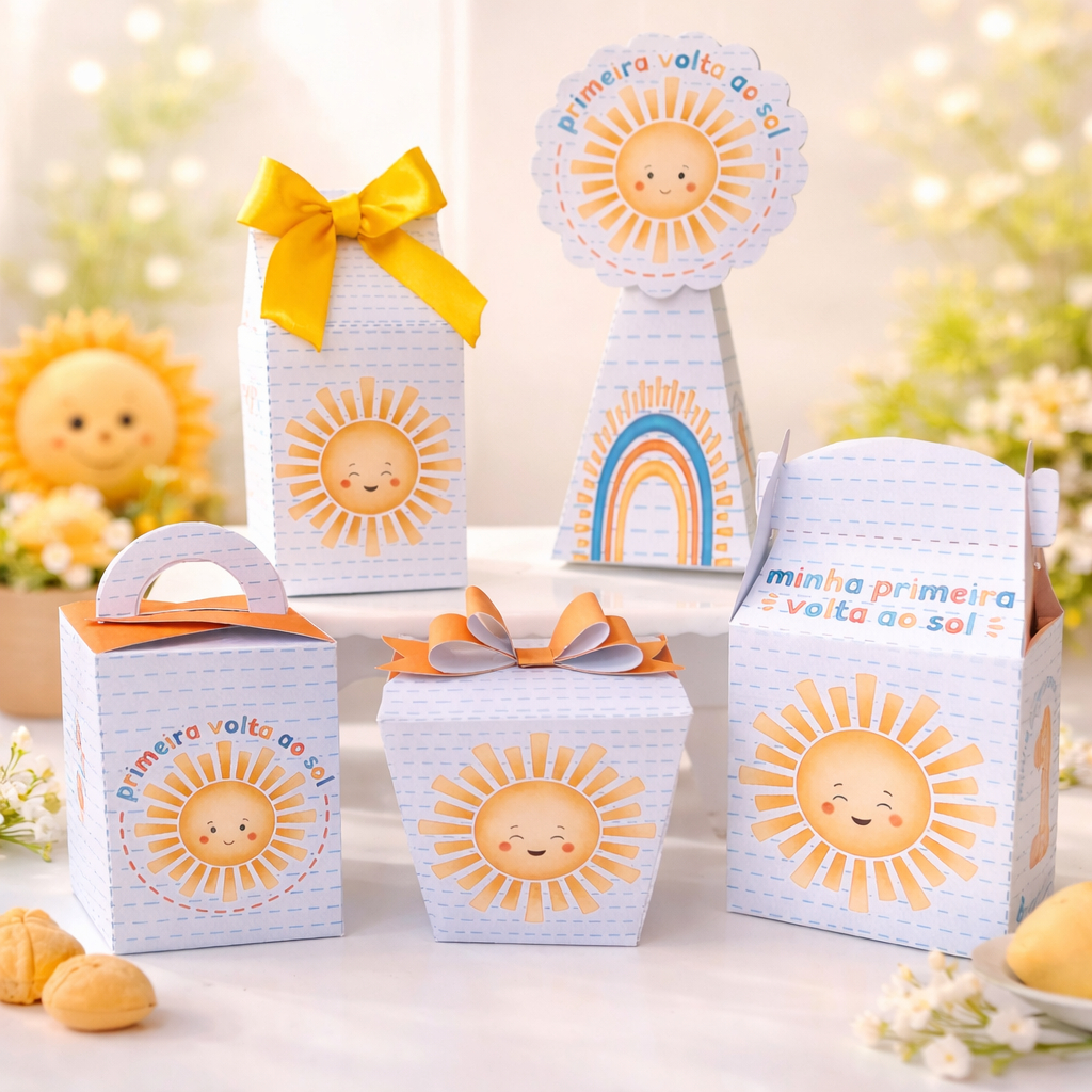 Kit Caixas Personalizados Primeira volta ao sol | Lembrancinhas | Festa | Aniversário | Festa