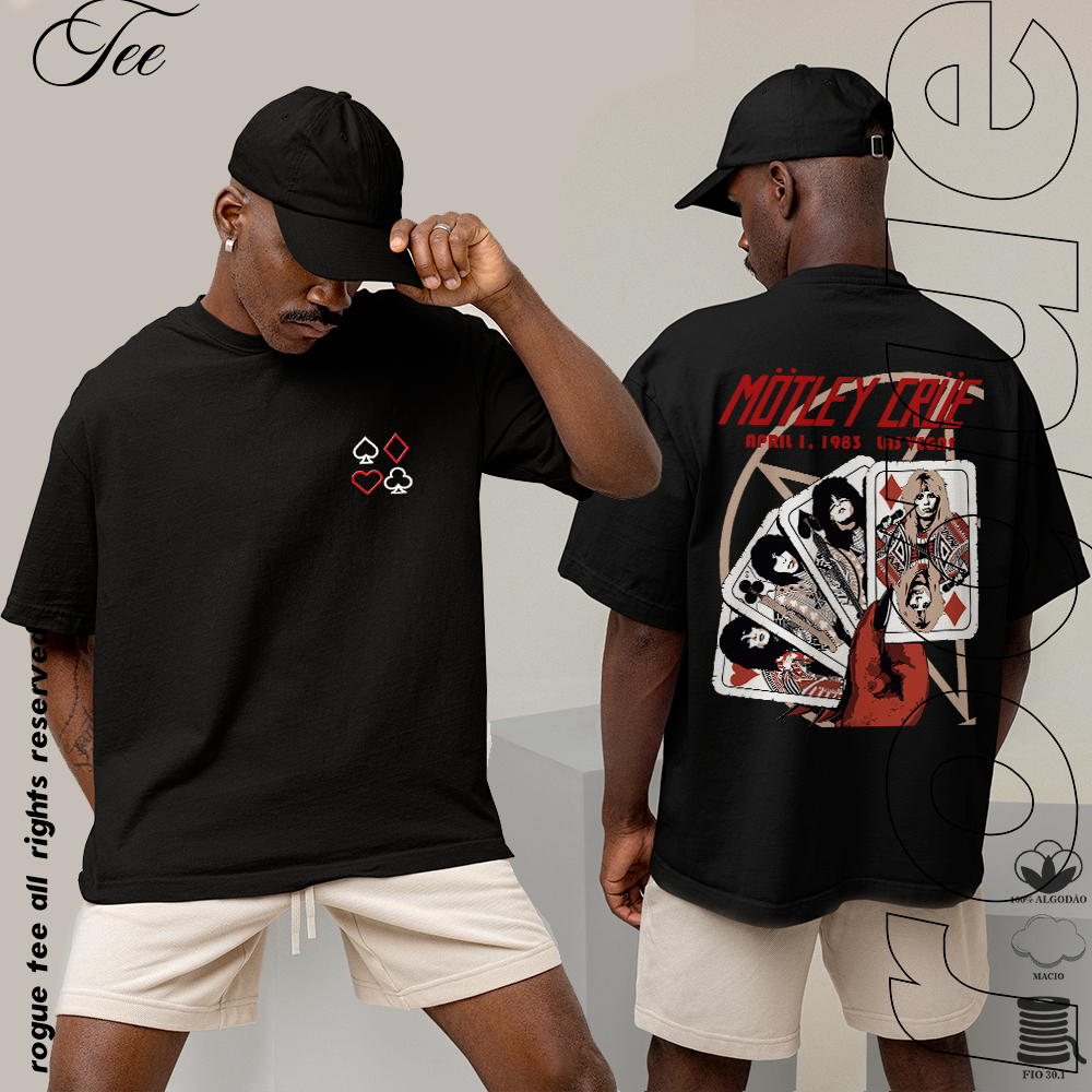 Camiseta Básica e Oversized Algodão Mötley Crue Banda De Rock Heavy Metal Vintage 80's Unissex Tee