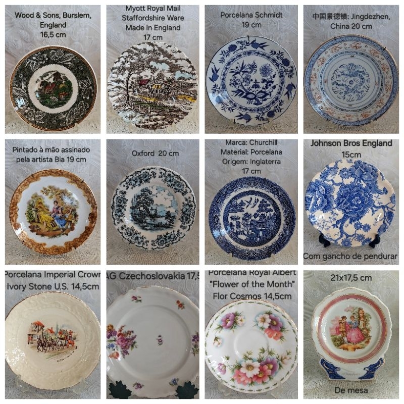 Prato Decorativo: Royal Albert, Bavaria, Johnson Bros, Myott Royal Mail, Epiag, Wood & Sons, Churchill England