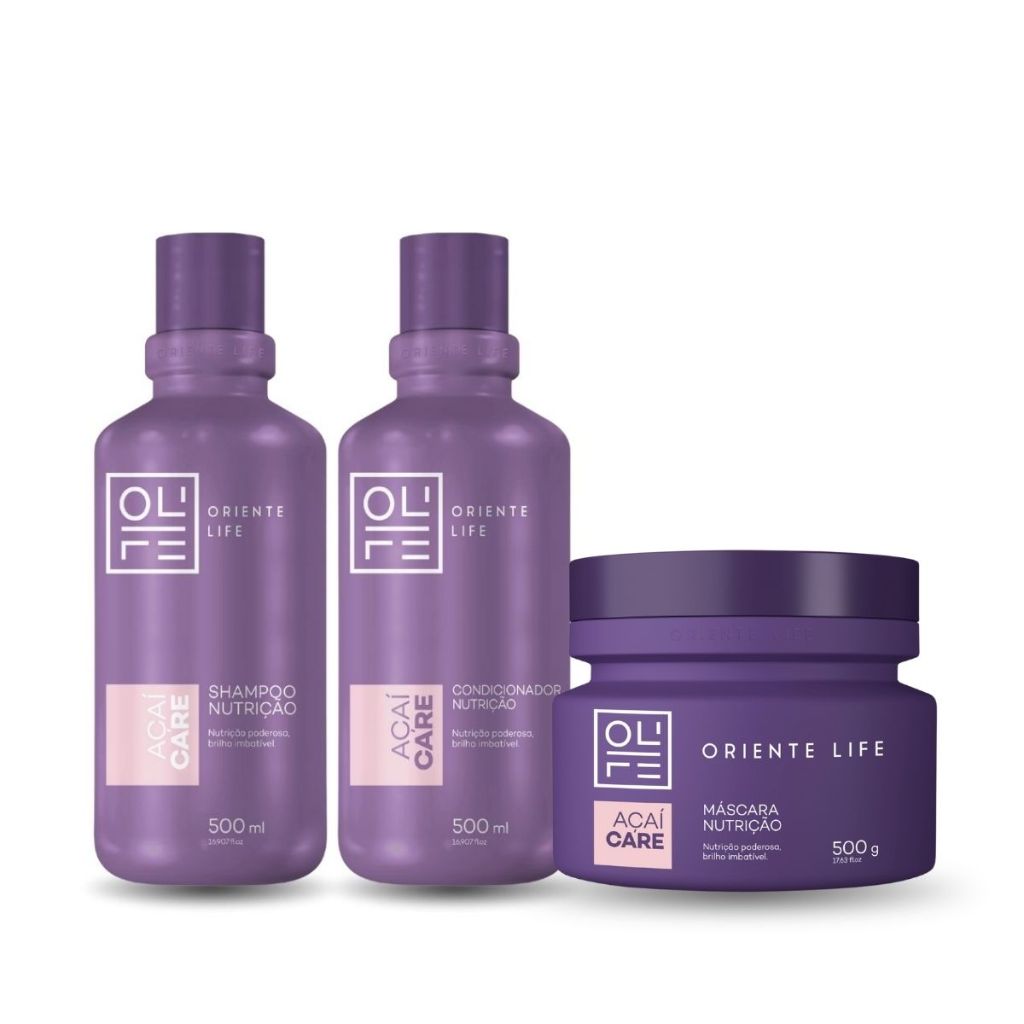 Açaí Care Shampoo e Condicionador 500ml e Máscara de Hidratação500gr Oriente Life