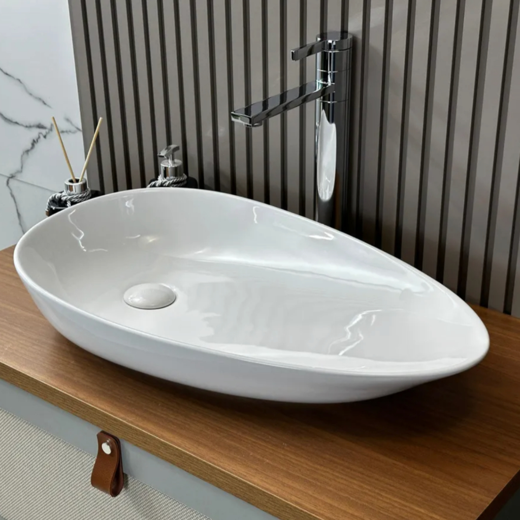 Cuba 59x35 Porcelana Louça Branca ou Preta para Banheiro Lavabo Balli com Válvul