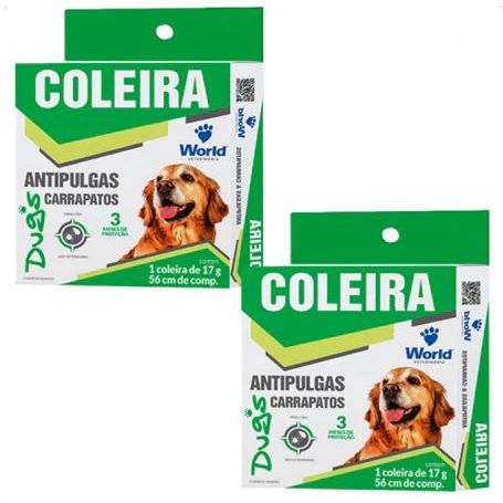 Kit 2 Coleira World Veterinária Dug's 17g Antipulgas para Cães - 56cm