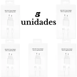 Kit 5 10 e 15 pcs Carregador iPhone Turbo 20W Fonte + Cabo USB-C Lightning Rápido