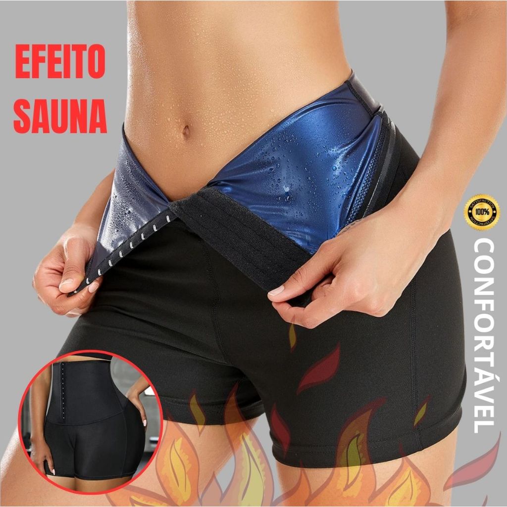 Bermuda Sauna Modeladora com Efeito Térmico e Compressão Ajustável para Treinos e Uso Diário em Oferta na Shopee