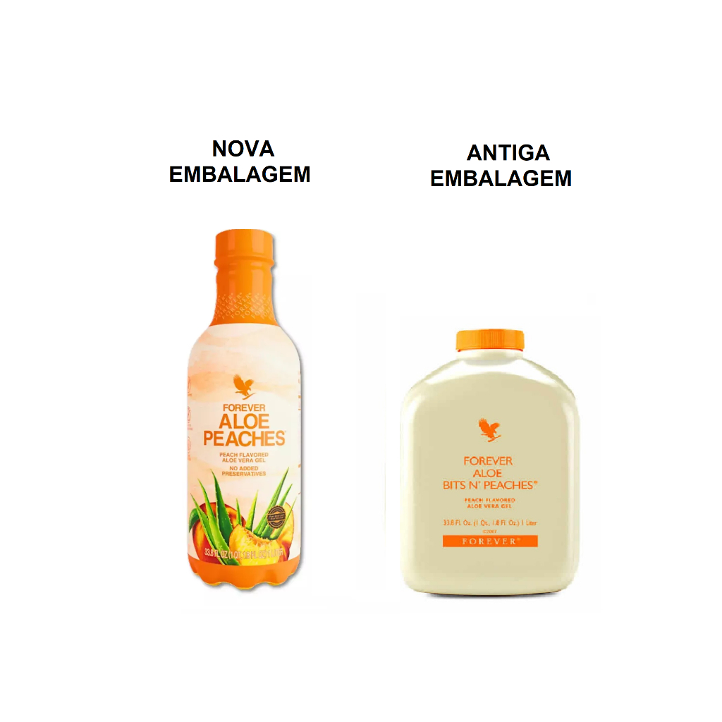 Suco de Aloe Vera Gel Forever com Pêssego Aloe Bits n Peaches