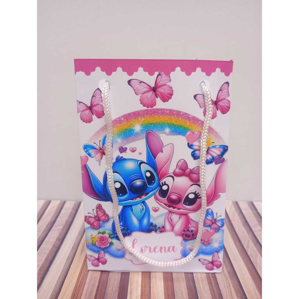 Sacolinhas personalizadas Stitch e Angel PEGUE E MONTE Lembrancinha de aniversário Sacolinha surpresa