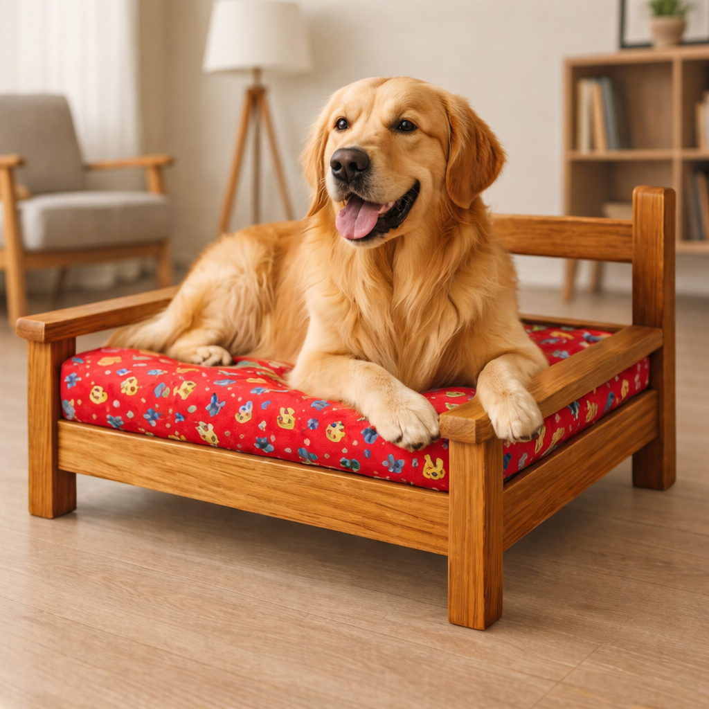 Cama Para Cachorro em Madeira Maciça com Almofada Caminha Sofá Para Pet