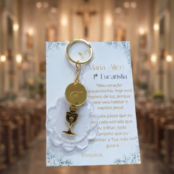 Chaveiro Religioso Primeira Eucaristia Dourado Fé Cálice Lembrança Especial