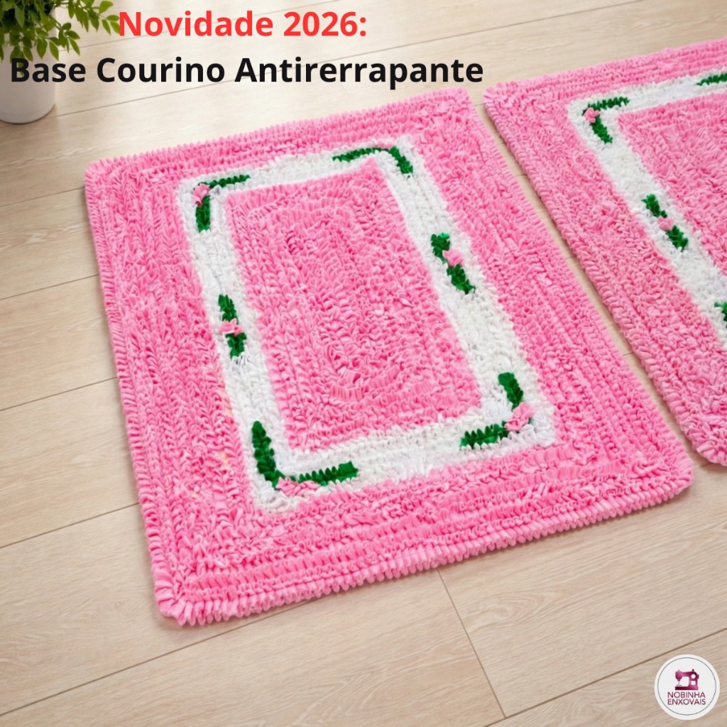 Kit 2 Tapetes Fru Fru [BASE DE COURINO] Não Escorrega - 70x50cm - Floral e Listrado