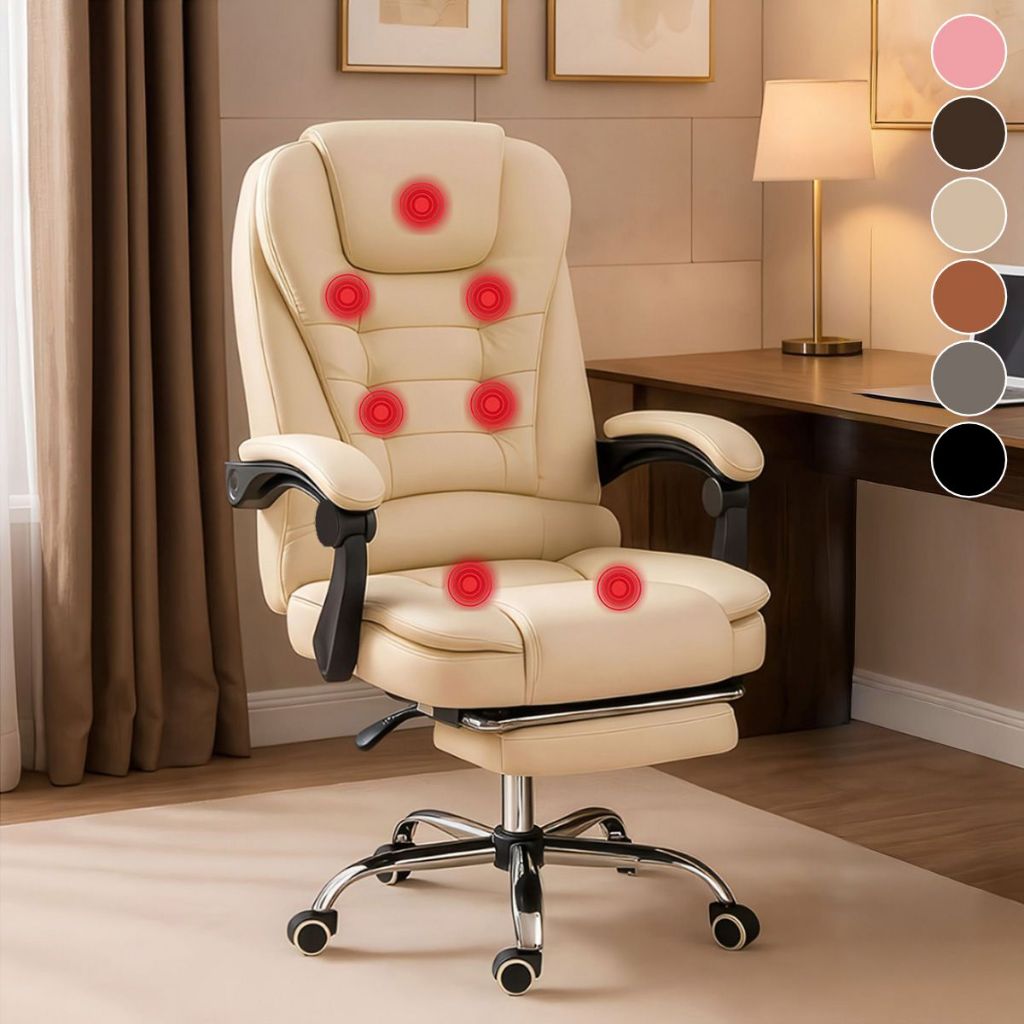 Cadeira De  Massagem Presidente Diretor Escritorio Base Giratória 7 Pontos de Massagem Em Couro Luxo