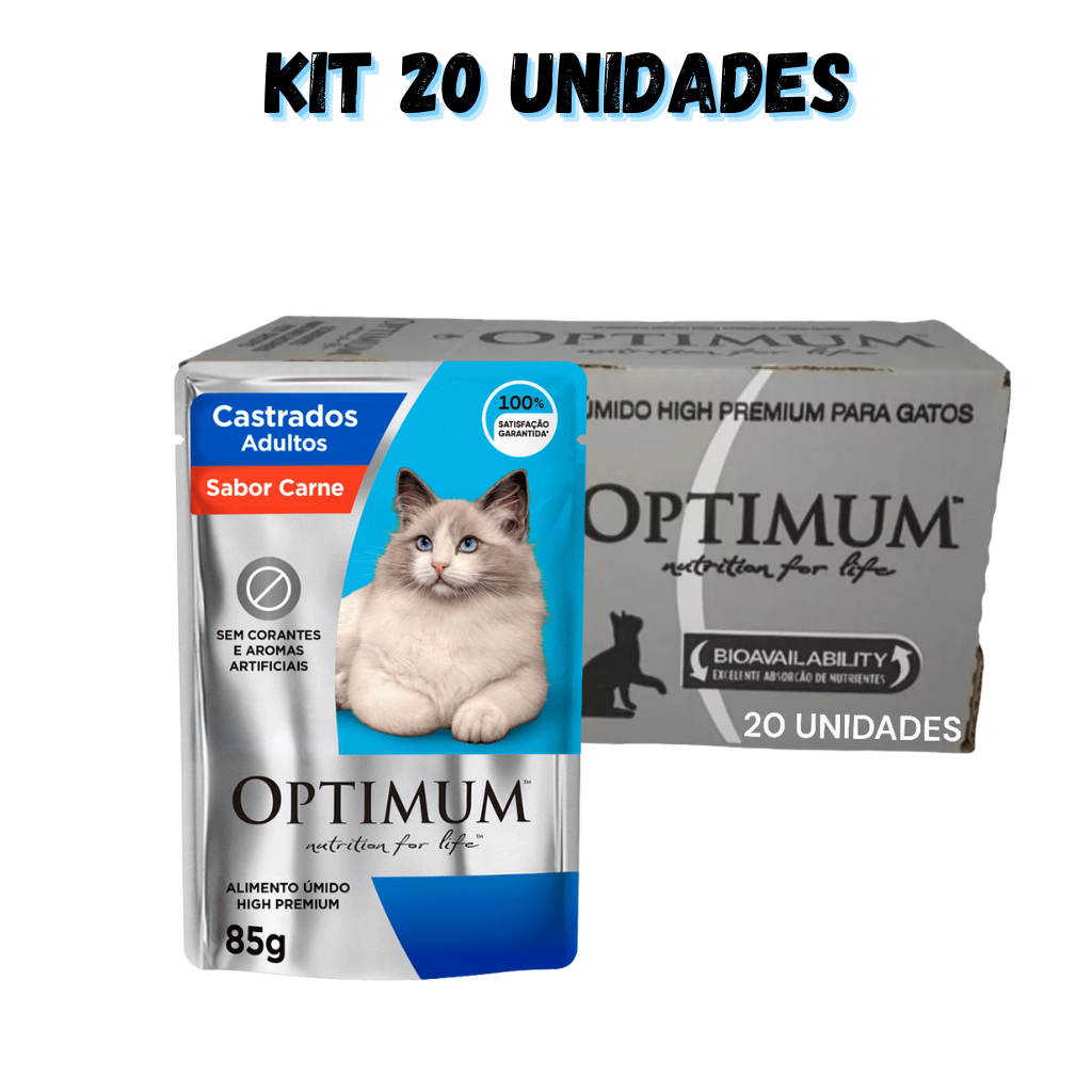 Sachê Optimum Castrado Sabor Carne 85gr Kit 20 un