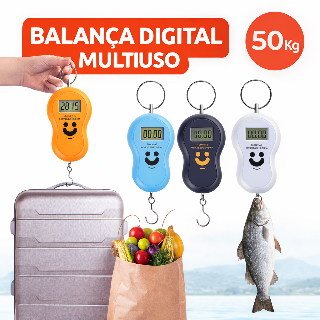 Balança Digital Portátil Até 50kg Multiuso Mala Viagem Bagagem Mochila Pesca Cozinha LCD Visor Claro