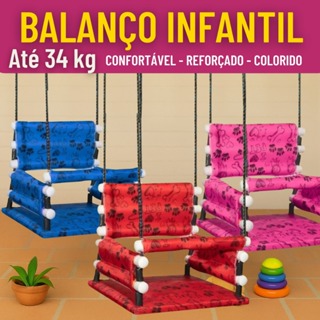 Balanço Infantil em Madeira Cadeira Suspensa Bebê Criança 31kg Confortável Reforçado Colorido em Oferta na Shopee