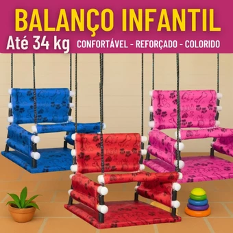 Balanço Infantil em Madeira Cadeira Suspensa Bebê Criança 31kg Confortável Reforçado Colorido