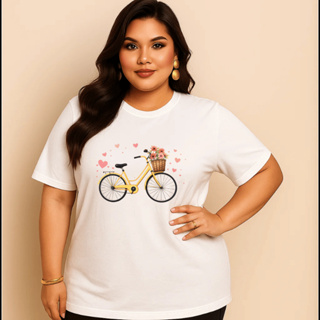 Camiseta Plus Size Feminina Estampada Do P Ao G5 Bicicleta Academia Treino 100% Algodão Premium Verão em Oferta na Shopee