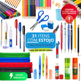 Estojo Escolar Masculino Material Escolar Completo Com Ou Sem Estojo Lapis de Cor Canetas Coloridas Kit Marca Texto