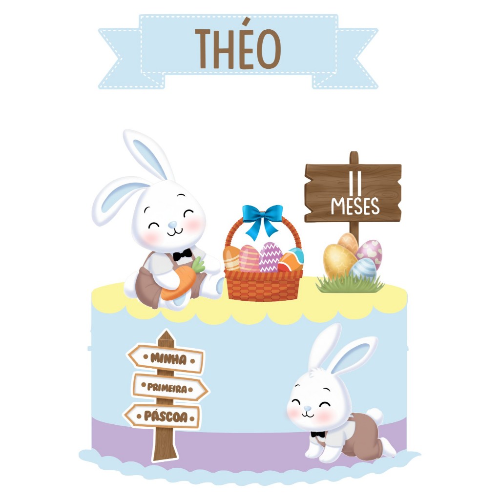 TOPO DE BOLO PASCOA COELHO AZUL em Oferta na Shopee