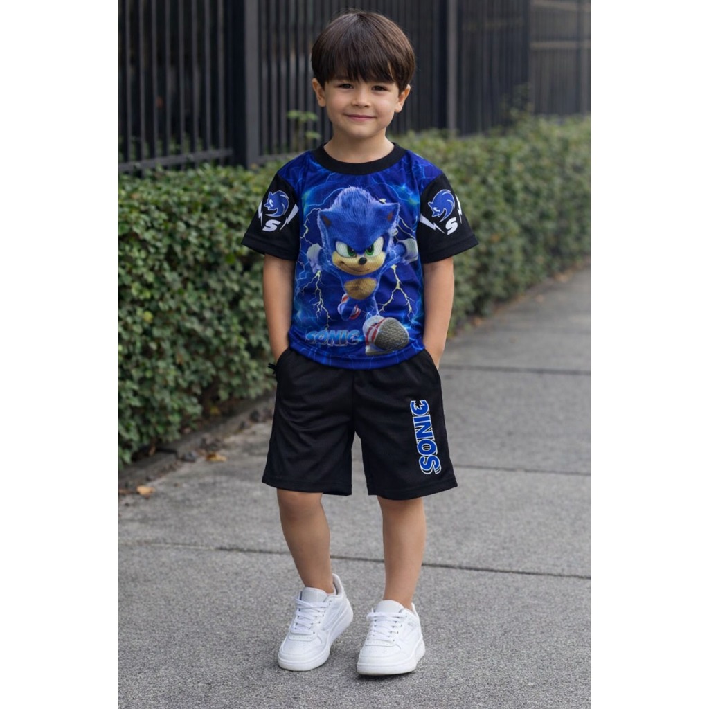 Conjunto infantil e juvenil masculino sonic fantasia de carnaval e aniversario em Oferta na Shopee