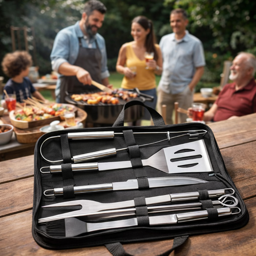 Kit Para Churrasco Profissional em Aço Inox Jogo Com Bag Chef Gourmet Utensílios Lux- Envio imediato