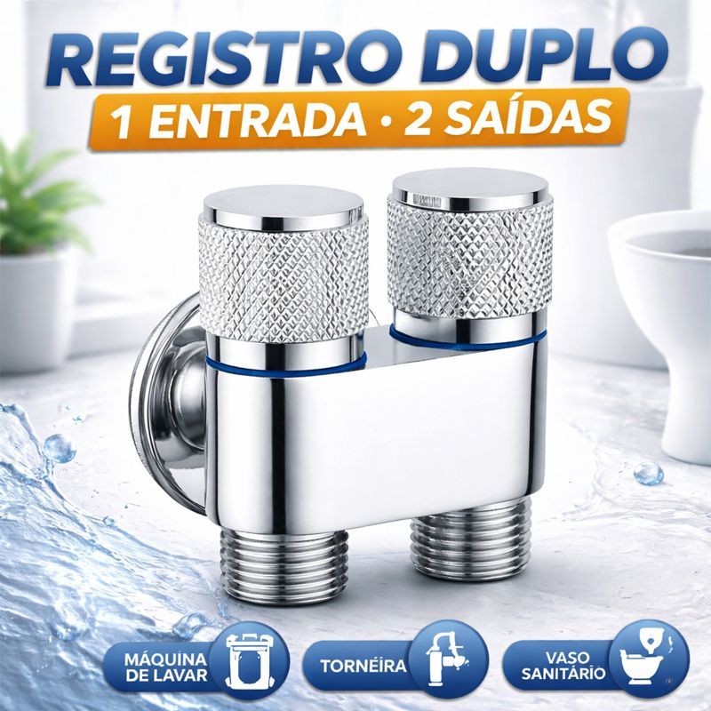 Registro Válvula de Controle Duplo com 1 Entrada e 2 Saídas para Máquina de Lavar, Torneira e Vaso Sanitário