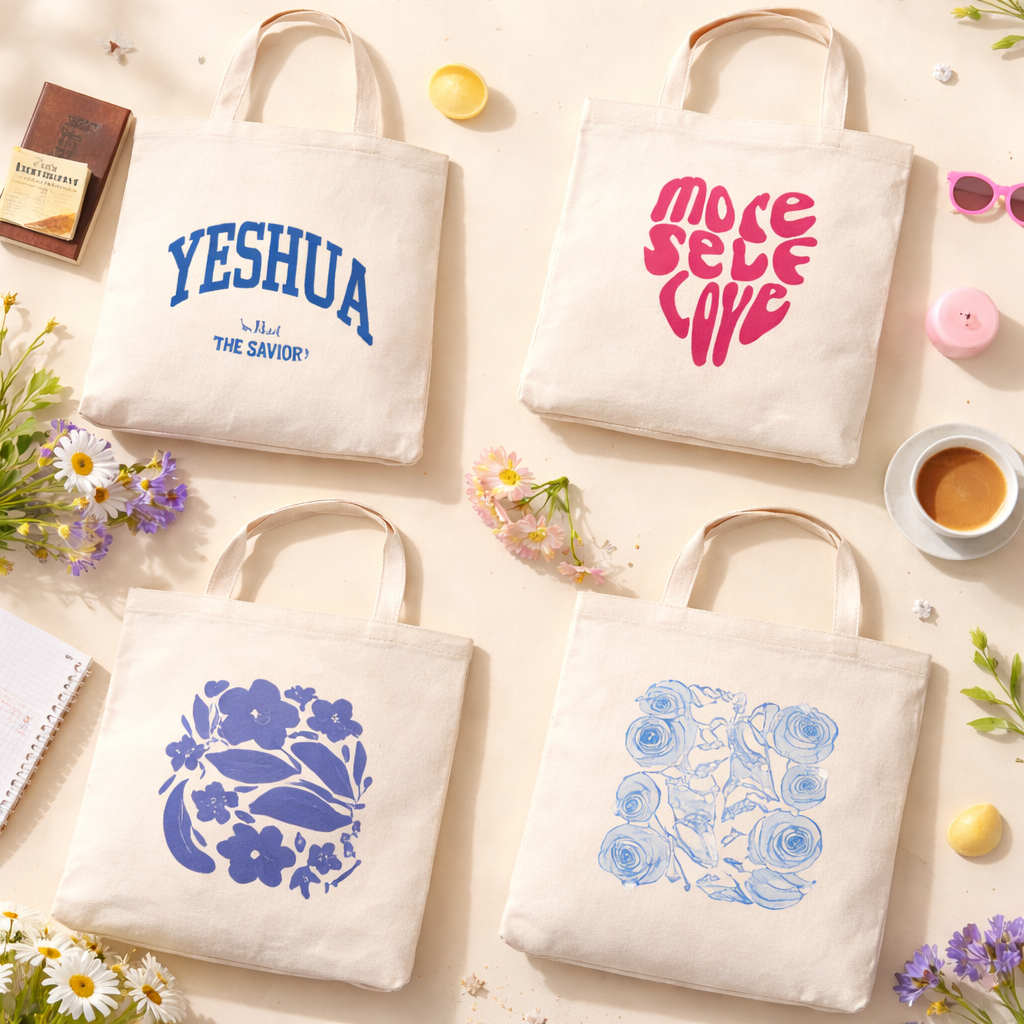 Ecobag Aesthetic Estampada em Algodão Cru – Bolsa Tote Reutilizável Vários Modelos