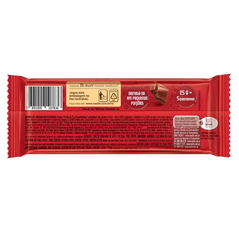 Barra De Chocolate Suflair Ao Leite 50g Nestle