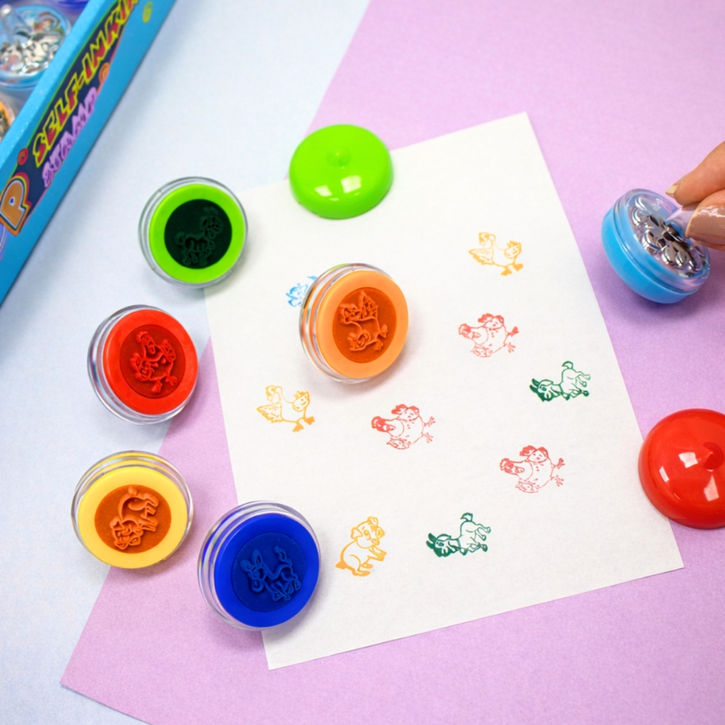 Kit 6/12/24 Carimbo Animais Auto tintado Infantil Educativo Pedagógicos Para Professor Carimbo Personalizado Pião