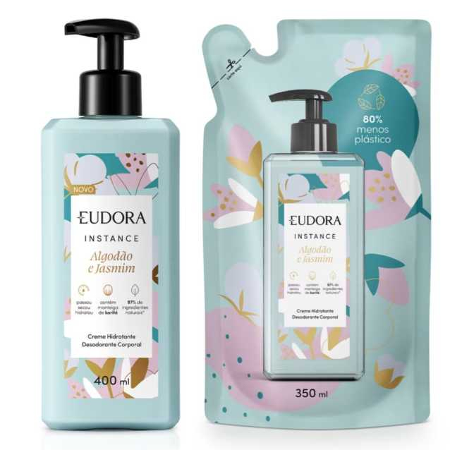 Eudora Instance Algodão e Jasmim - Creme Hidratante Desodorante Corporal 400ml+ Refil Algodão e Jasmim 350 ml- ORIGINAL