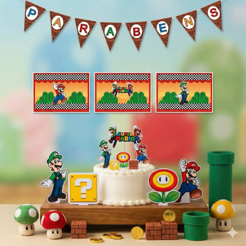 ENVIO RÁPIDO KIT SO UM BOLINHO SUPER MARIO BROS kit só um bolinho Mario Bros kit festa Mario Bros decoração de festa