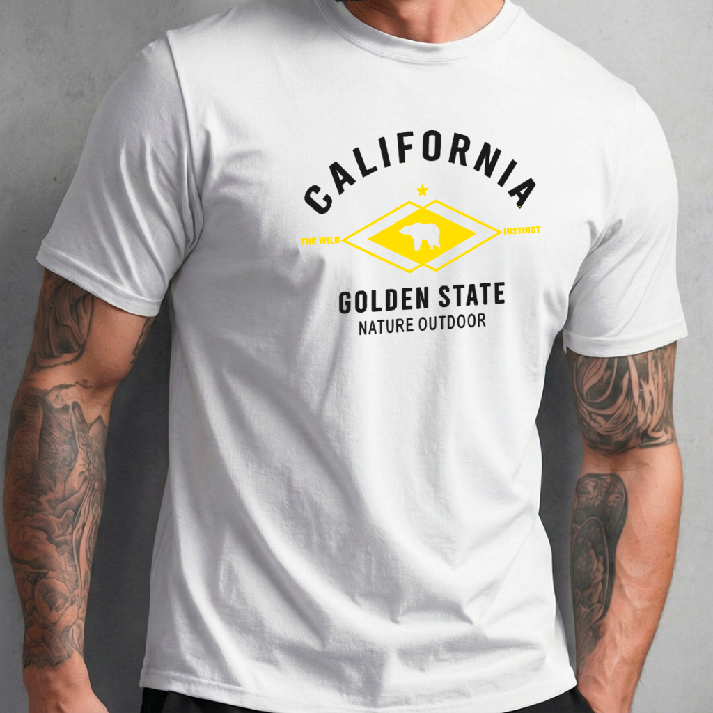 Camiseta Masculina Algodão Basica Branca Manga Curta Gola Redonda Estampa California Estilo Urbano Confortável Macia