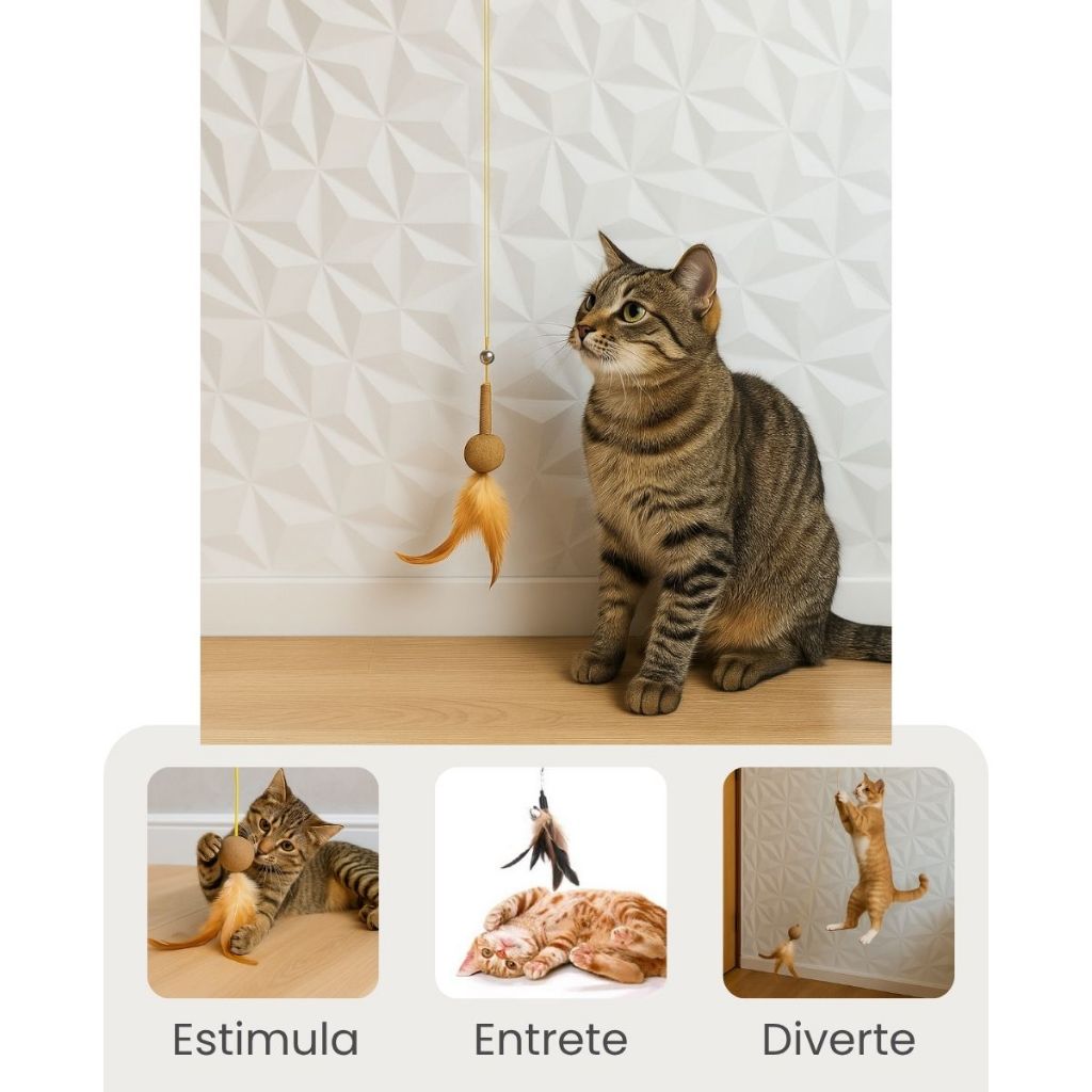 Brinquedo Gato Catnip Corda Penas Antiestresse Felinos