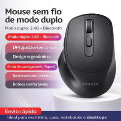 Mouse Sem Fio 2.4G Bluetooth Recarregável 1600DPI