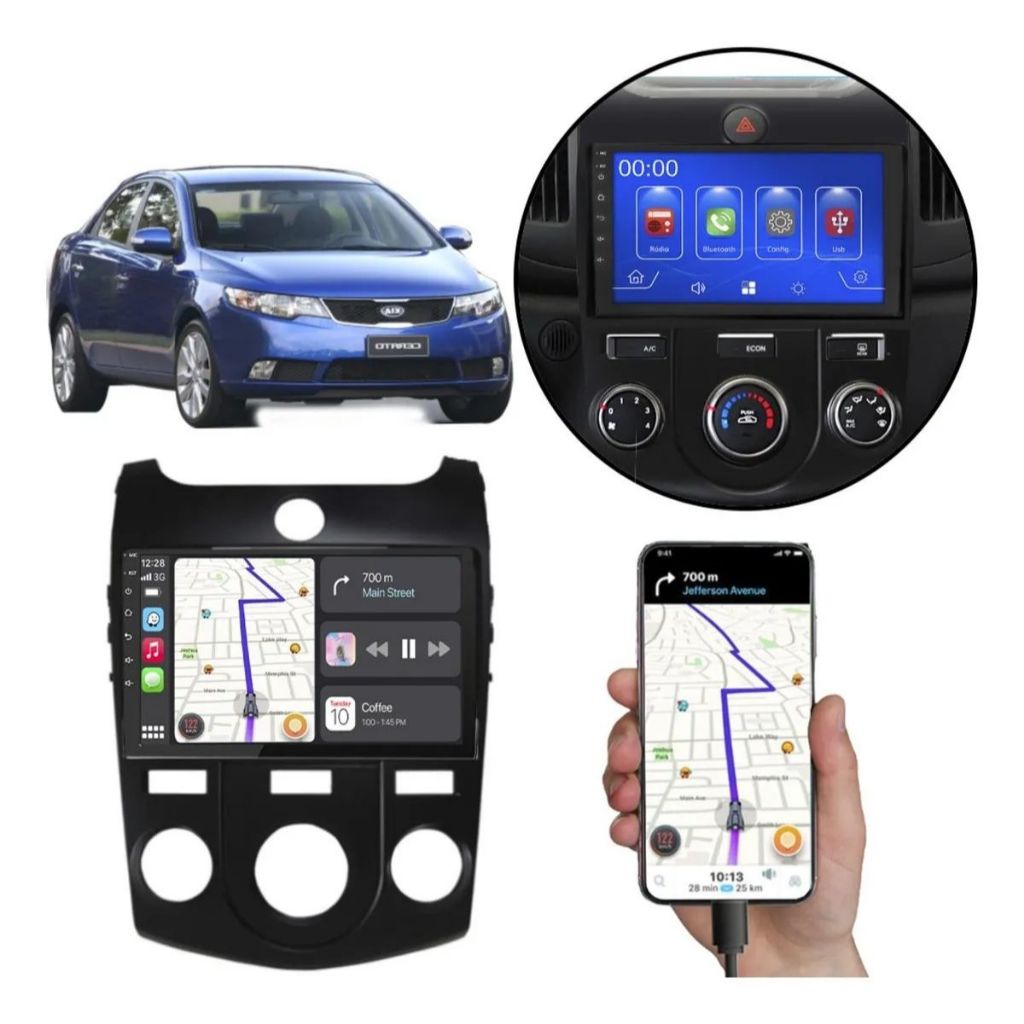 Kit Multimidia Mp5 Kia Cerato 2009 Á 2013 Espelha Carplay Android Auto + Camera de Ré