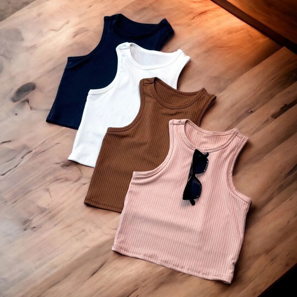 Blusa Feminina Canelada Ribana Regata Cropped Verão Conforto Promoção Tendência Casual Encorpada Varias Cores P ao GG