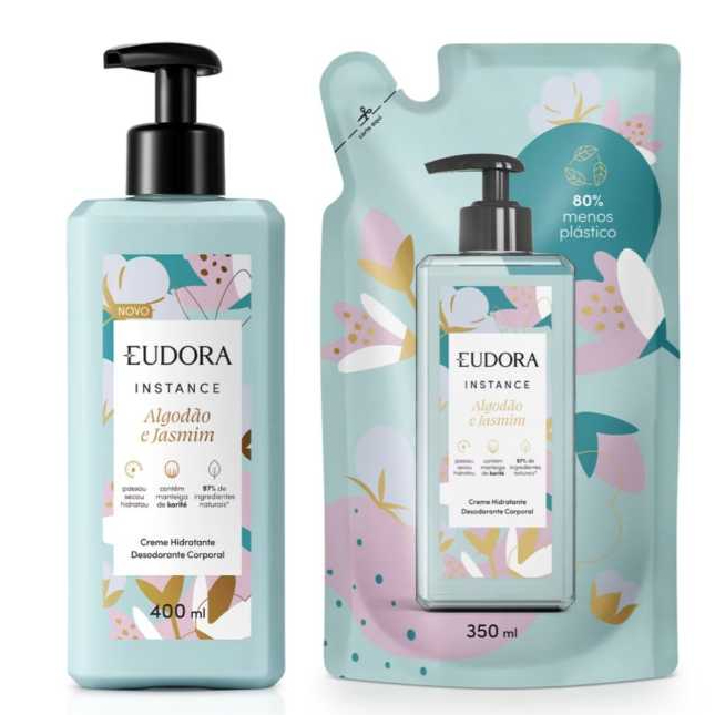 Eudora Instance Algodão e Jasmim - Creme Hidratante Desodorante Corporal 400ml+ Refil Algodão e Jasmim 350ml-ORIGINAL