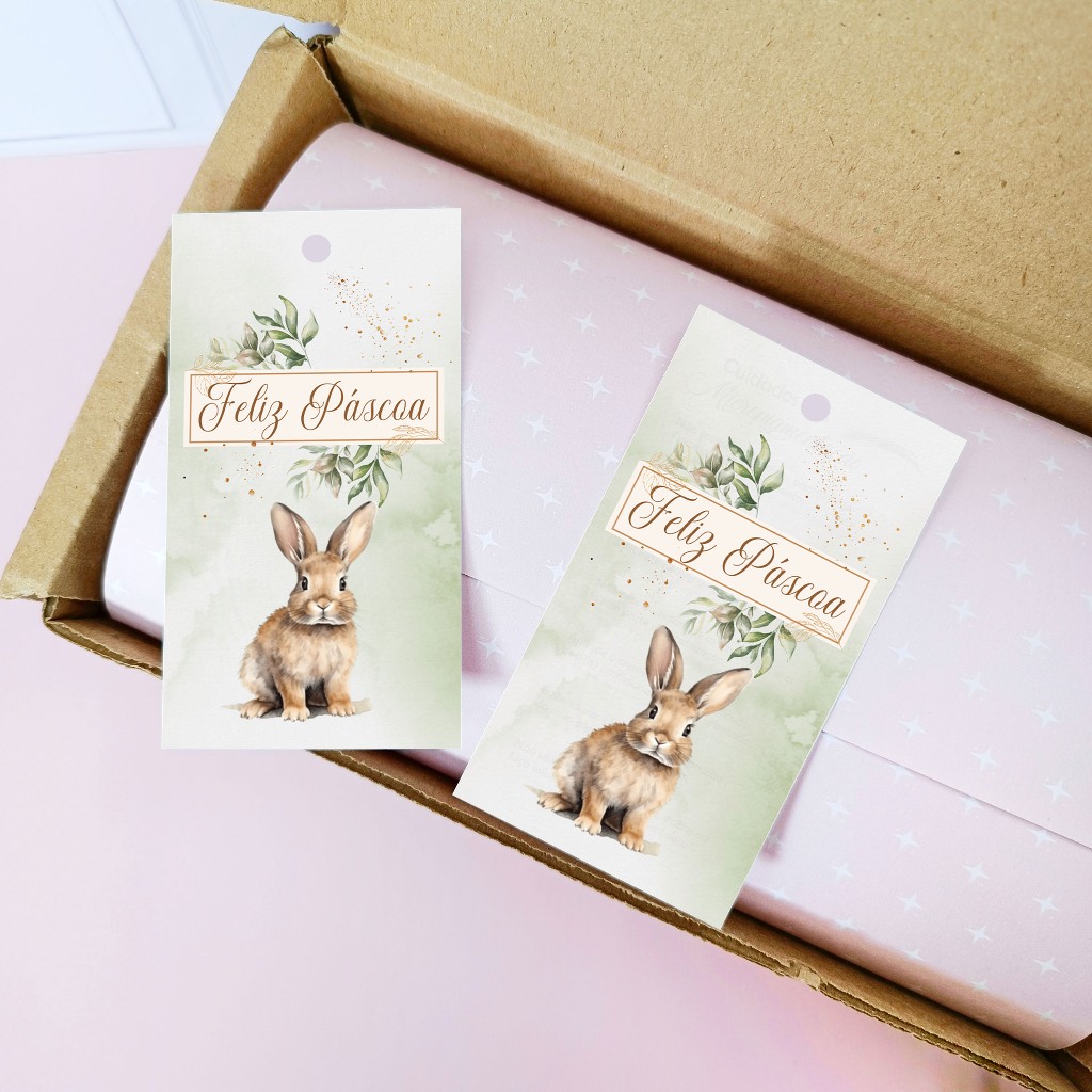 Até 200 Tags Feliz Páscoa - Coelho verde gold - Pronta Entrega em Oferta na Shopee