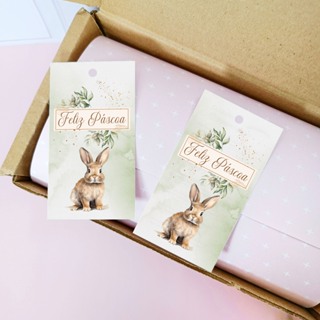 Até 200 Tags Feliz Páscoa - Coelho verde gold - Pronta Entrega em Oferta na Shopee
