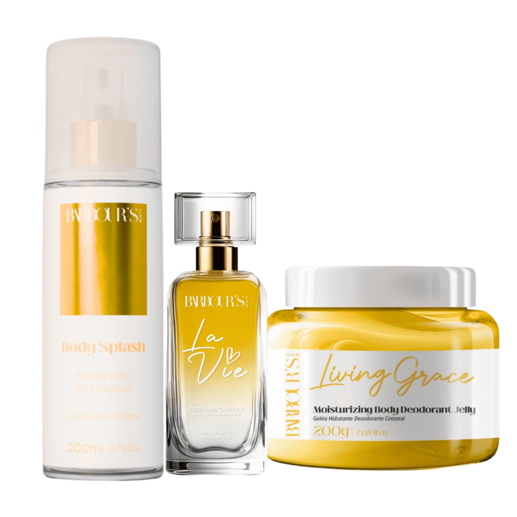 Kit Body Splah Geleia Hidratante Perfume Capilar Living Grace Barbour's Beauty Corporal em Oferta na Shopee