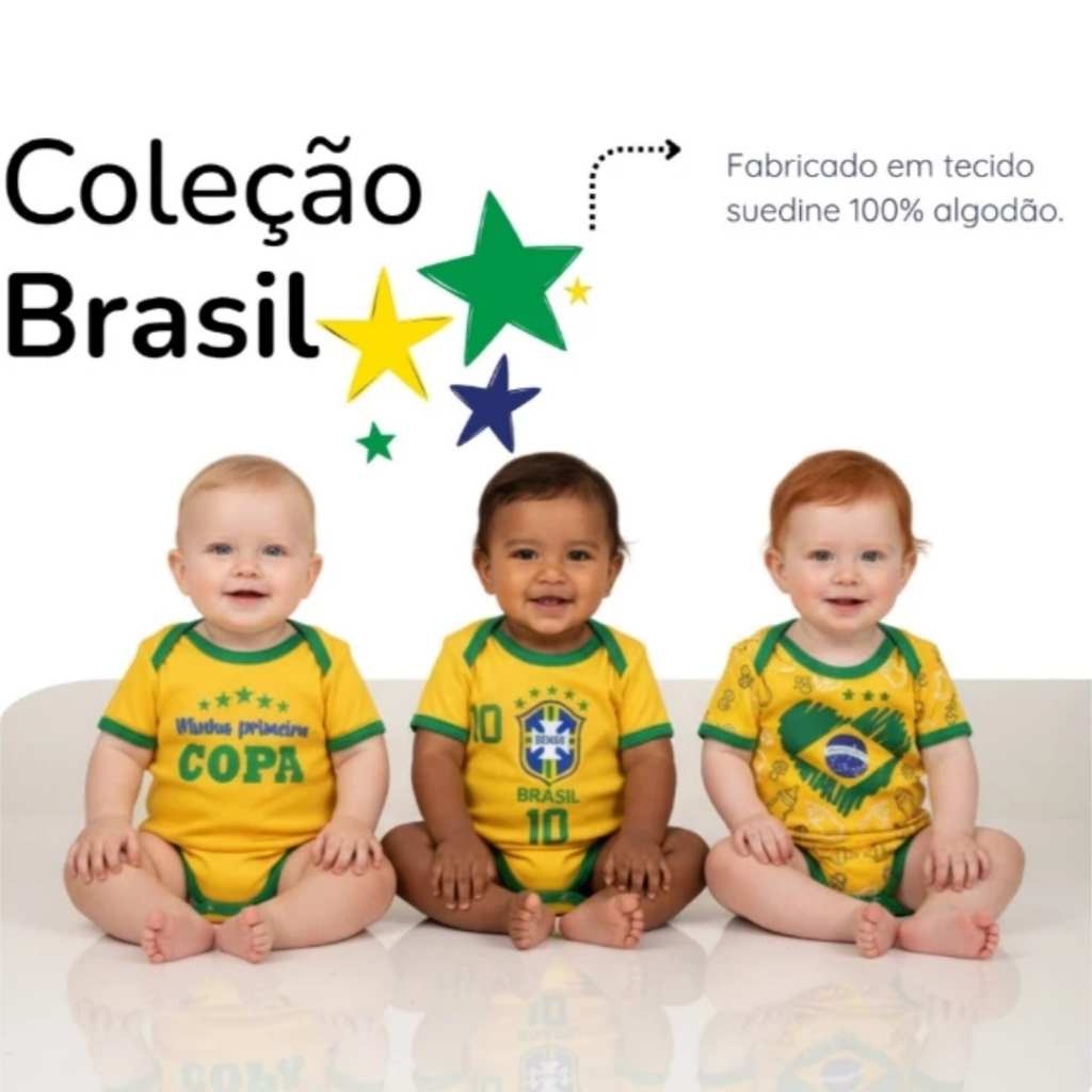 Body Bebe Temático Mêsversario da Seleção Brasileira - Copa do Mundo
