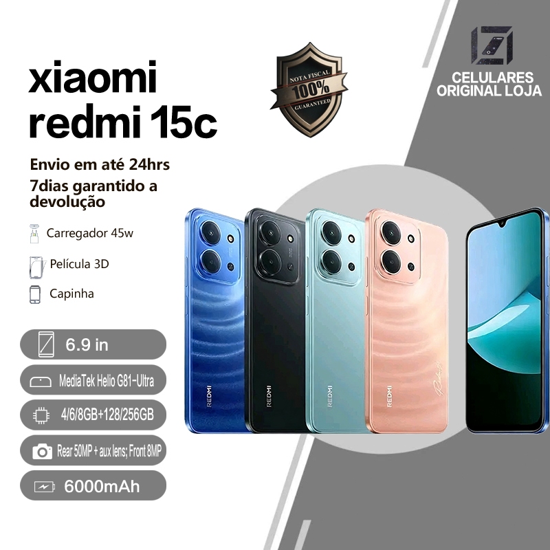 Celular Xiaomi Redmi 15C Chip Helio G81 Ultra Tela 6.9 Design Slim 7.99mm