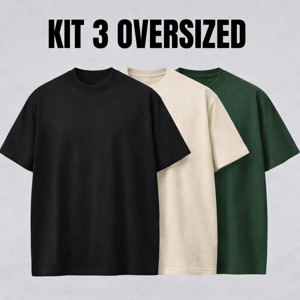 Kit 3 Camisetas Masculina 100% Algodão Oversized Premium Streetwear Fio 30.1