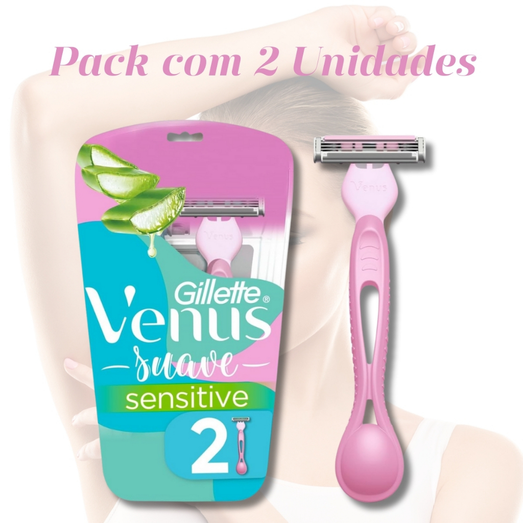 Aparelho de Depilar Descartável Gillette Vênus Sensitive 3 Lâminas CX 2 UND depilação Aloe Vera