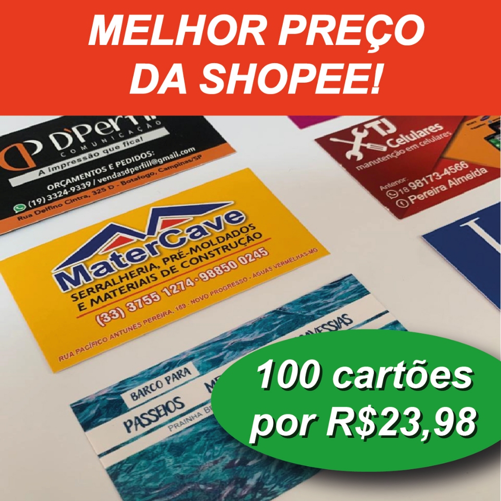 100 Cartões de Visita Couche 250g Frente e Verso Brilho