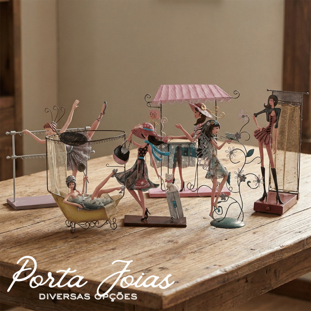 Porta Joias Expositor De Bijuterias Metal Boneca Retrô Vintage Luxo Organizador Brincos Colares