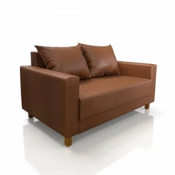 Sofá Requinte 140 cm 2 Lugares Estofado em Courino Marrom Pés em Madeira Para Sala Estar Recepção Consultório - AV