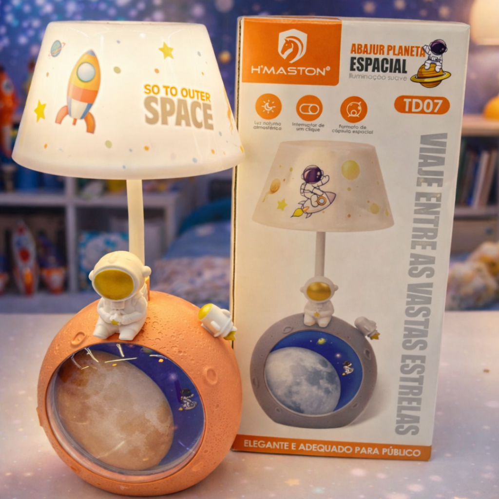 Abajur Infantil Astronauta – Luminária Decorativa com Lua para Quarto Infantil em Oferta na Shopee