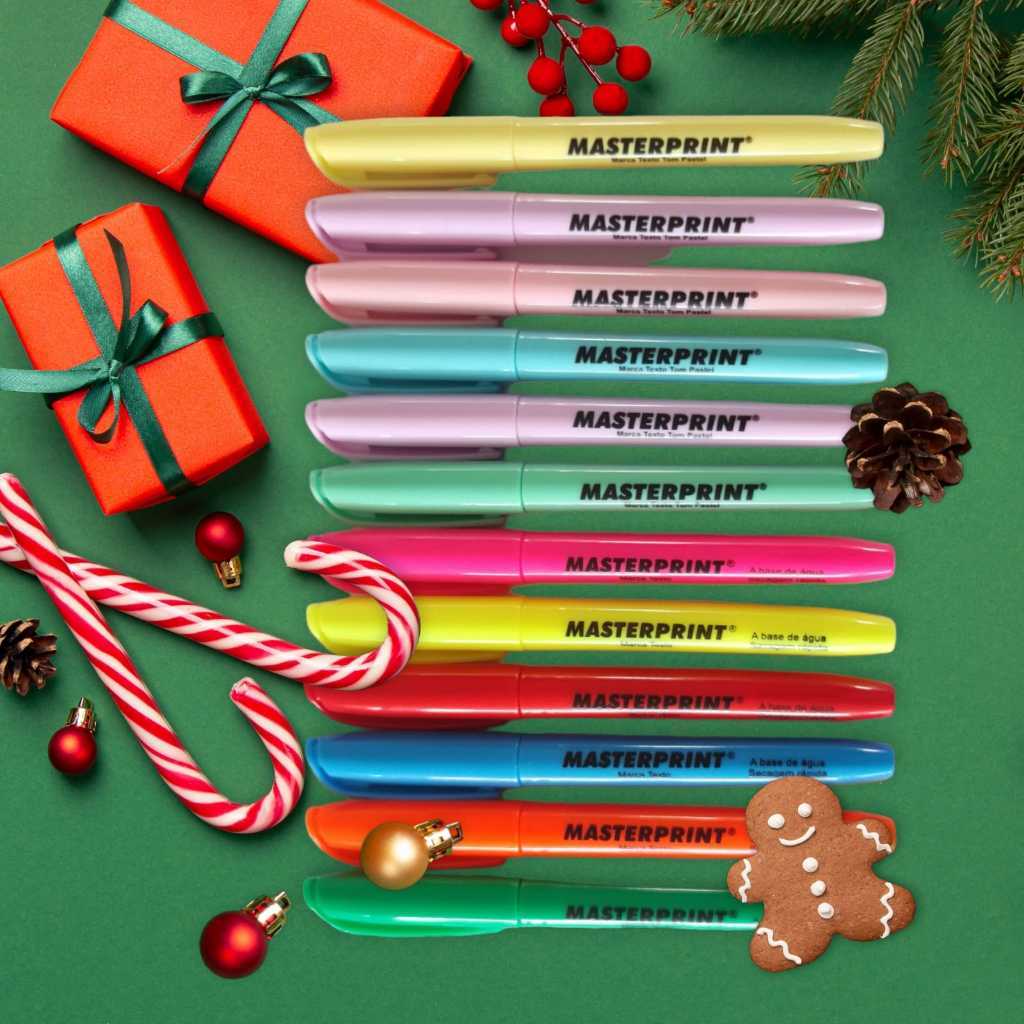 Kit 12 Canetas Marca Texto Masterprint (6 Tons Neons + 6 Pastéis)