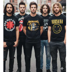 Kit 5 Camiseta Banda Rock 100% Algodão Estampas Sortidas