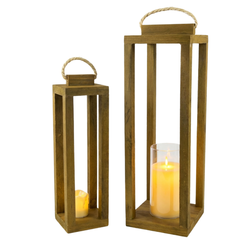 Luminária marroquina lanterna pendente de chão madeira grande com vela led