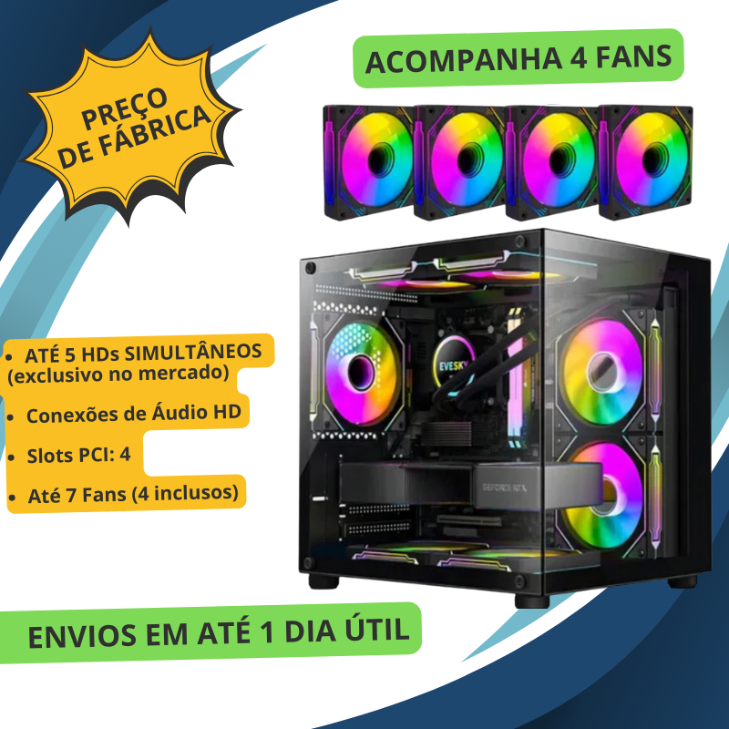 Gabinete Rhino Gamers Aquário GB1796 4 Fans ARGB - S/fonte